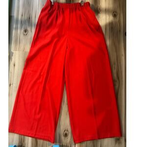 ALYSI Wool Wide Leg Red Trousers Pants Womens Size 6 Elastic Waist Holiday Party